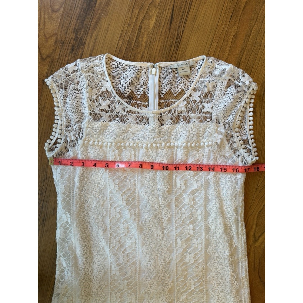Ariat White Floral Lace Dress Size S – Pom Pom Ruffle Western Boho Cottagecore - Picture 5 of 7